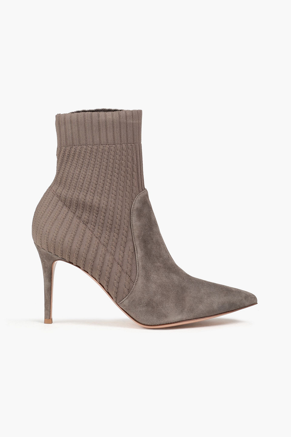 Gianvito Rossi Katie Suede-paneled Stretch-knit Sock Boots In Mushroom