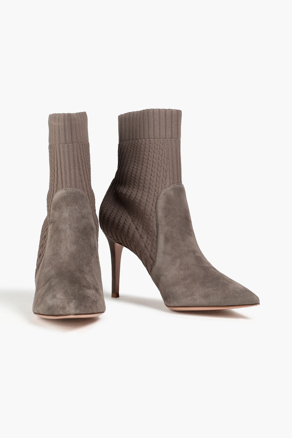 Shop Gianvito Rossi Katie Suede-paneled Stretch-knit Sock Boots In Mushroom