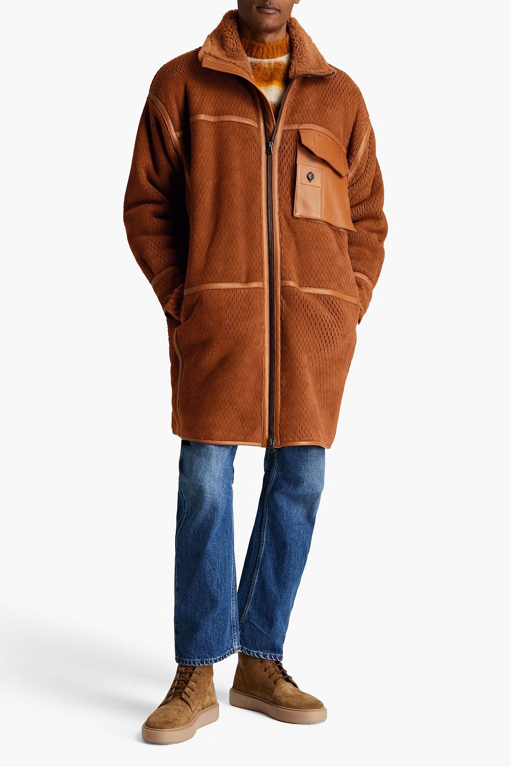 ACNE STUDIOS Leather-trimmed laser-cut shearling coat