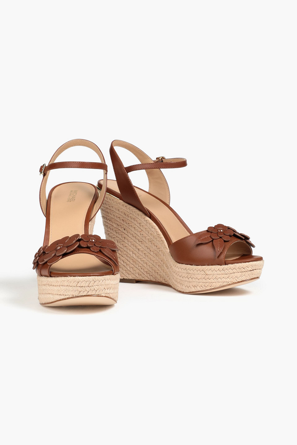 Michael Michael Kors Flora Floral-appliquéd Leather Wedge Espadrilles In Brown