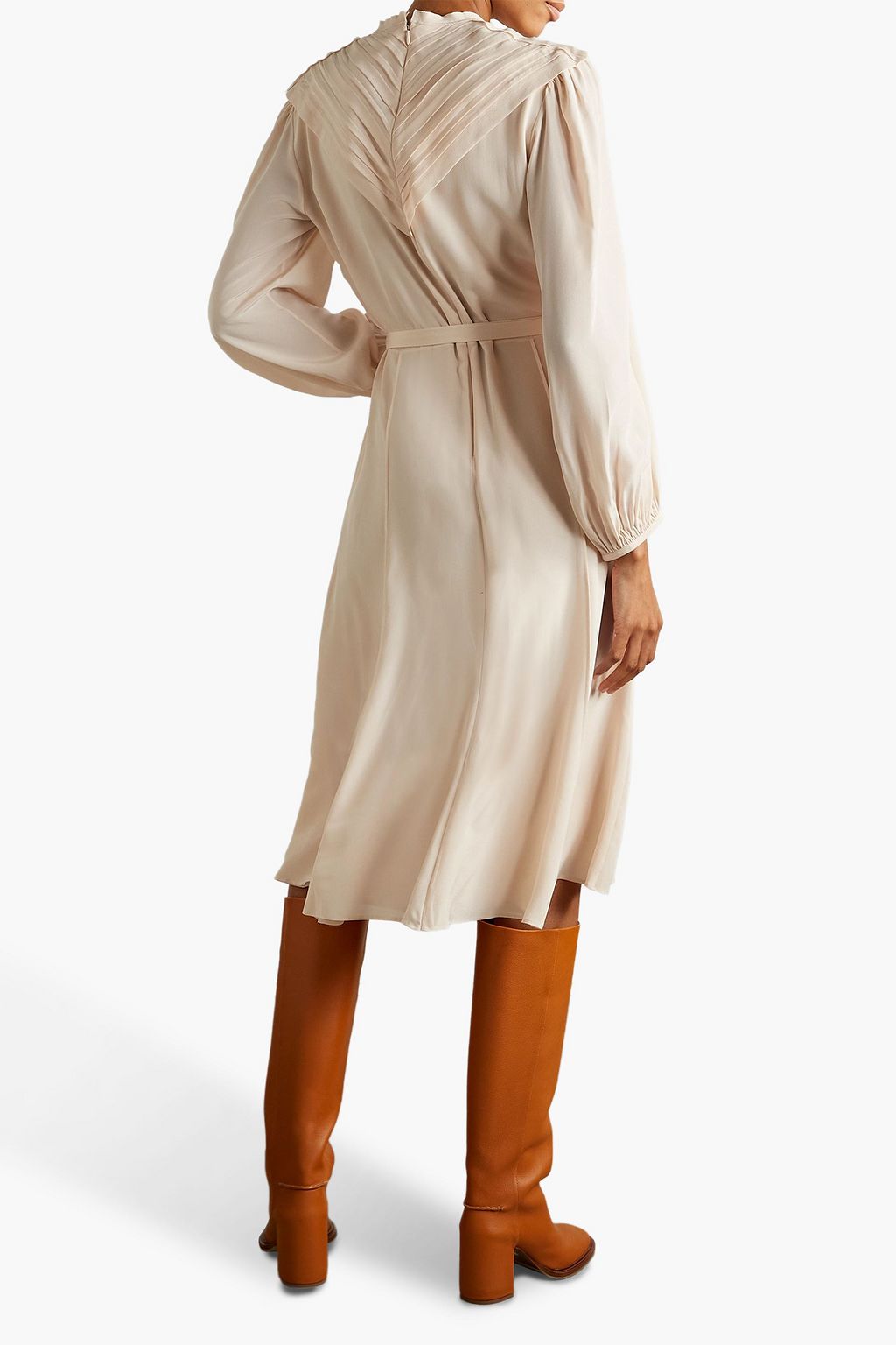 CHLOÉ Pintucked silk crepe de chine midi dress