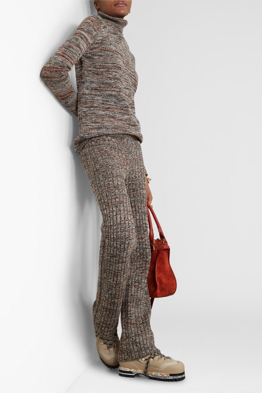 CHLOÉ Ribbed cashmere and wool-blend straight-leg pants