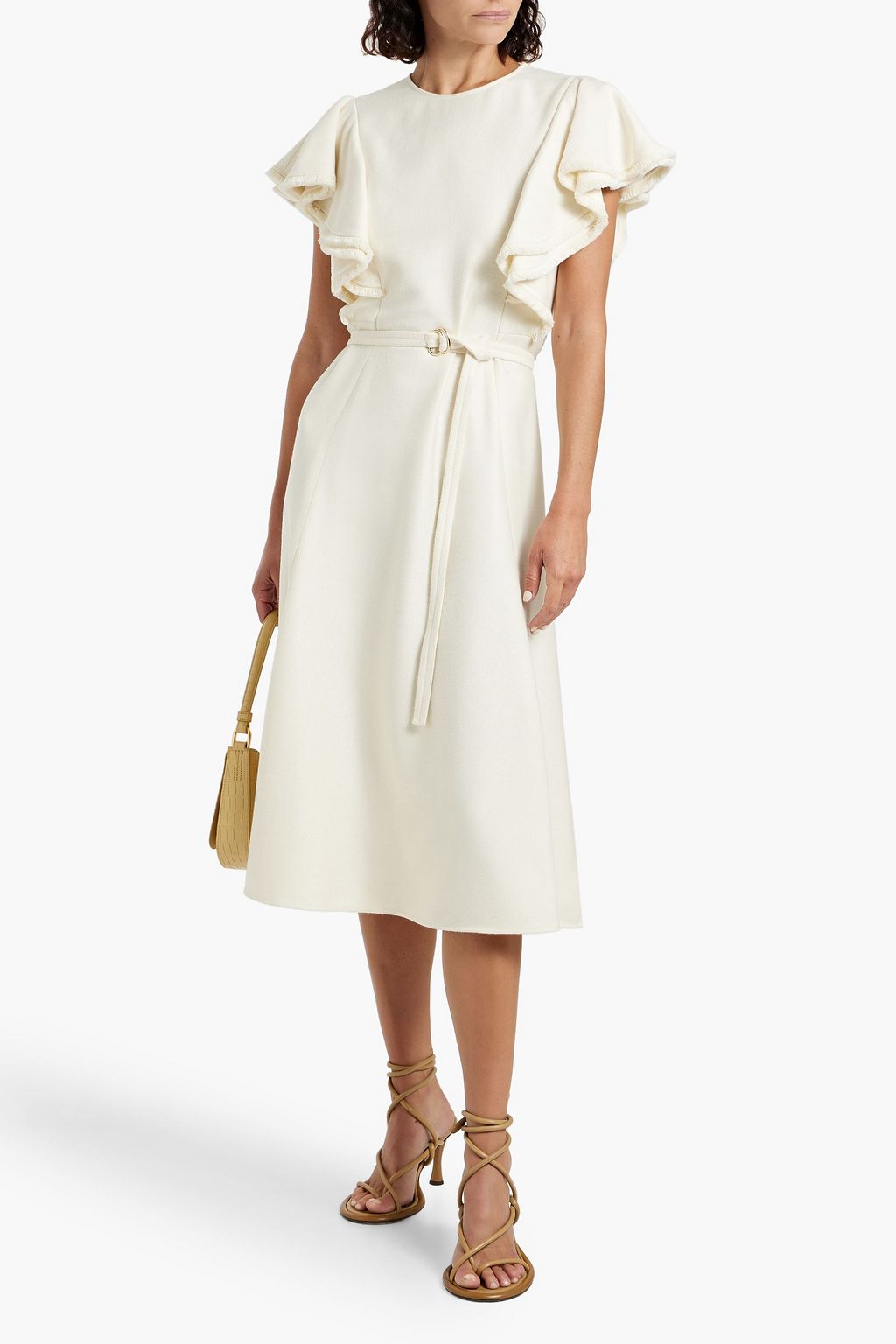 CHLOÉ Ruffled silk and wool-blend midi dress