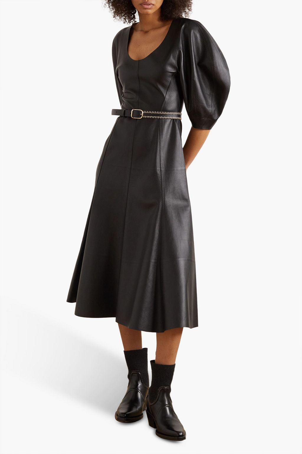 CHLOÉ 가죽 미디 드레스