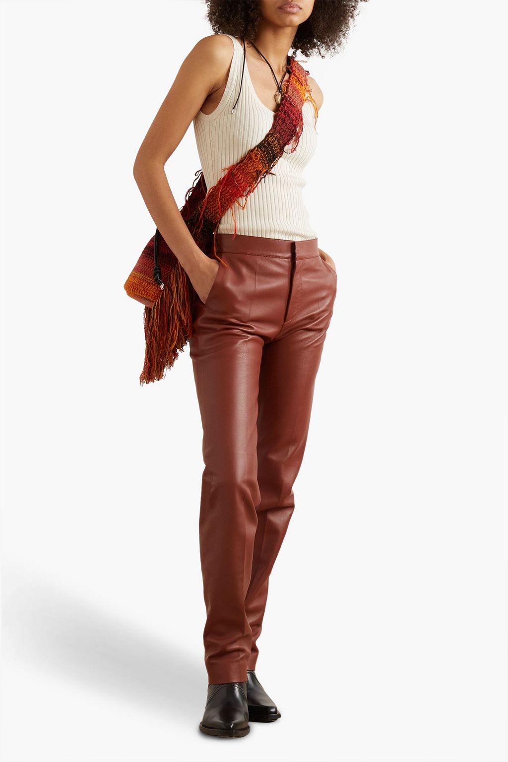 CHLOÉ بنطال من الجلد بأرجل مستقيمة