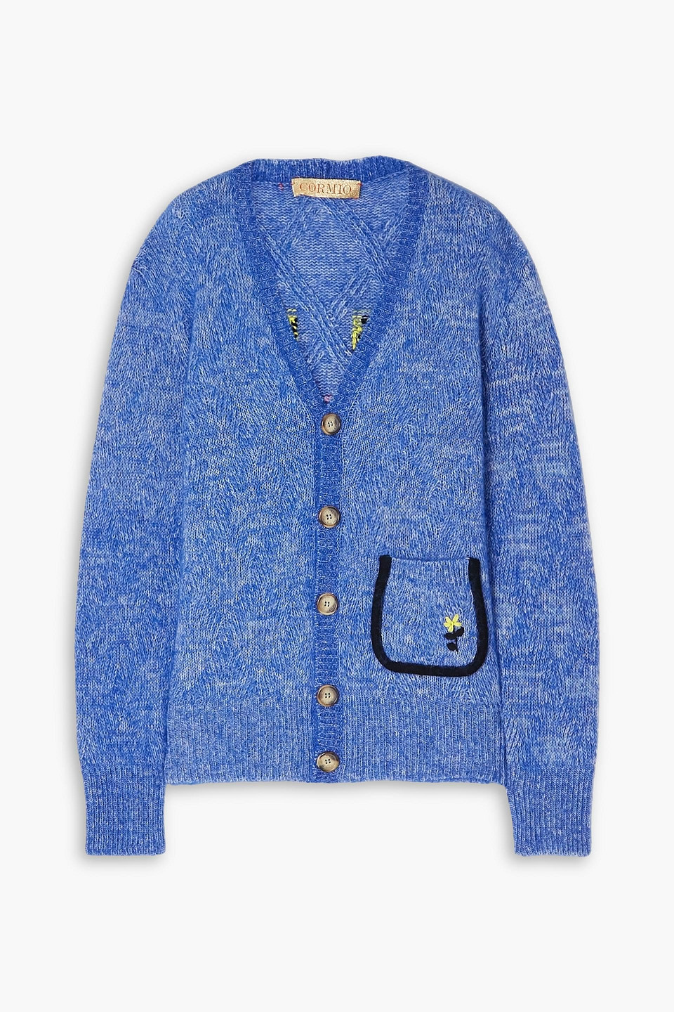 Shop Cormio Renato Intarsia Wool-blend Cardigan In Blue