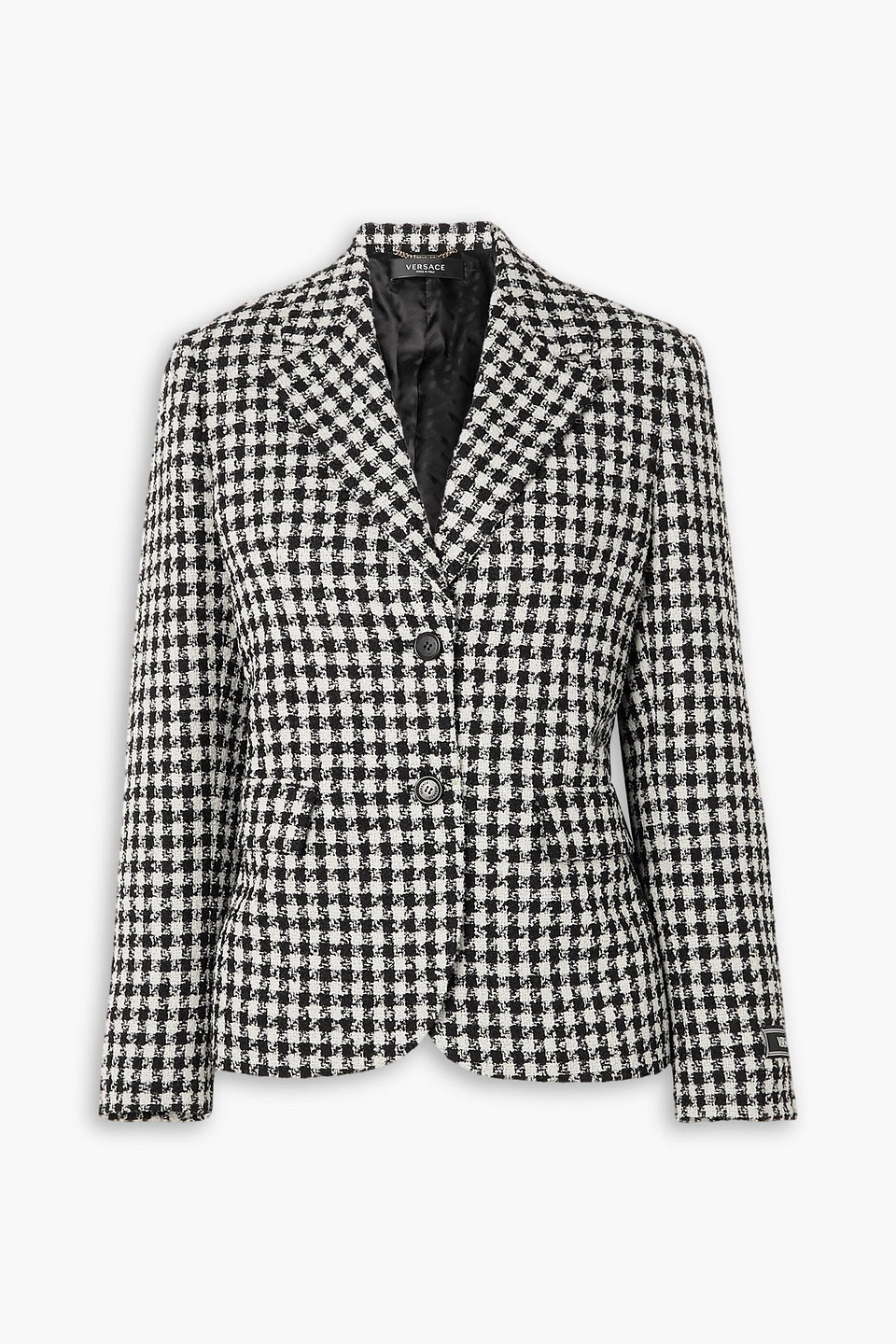 Versace Houndstooth-pattern Single-breasted Blazer In Black