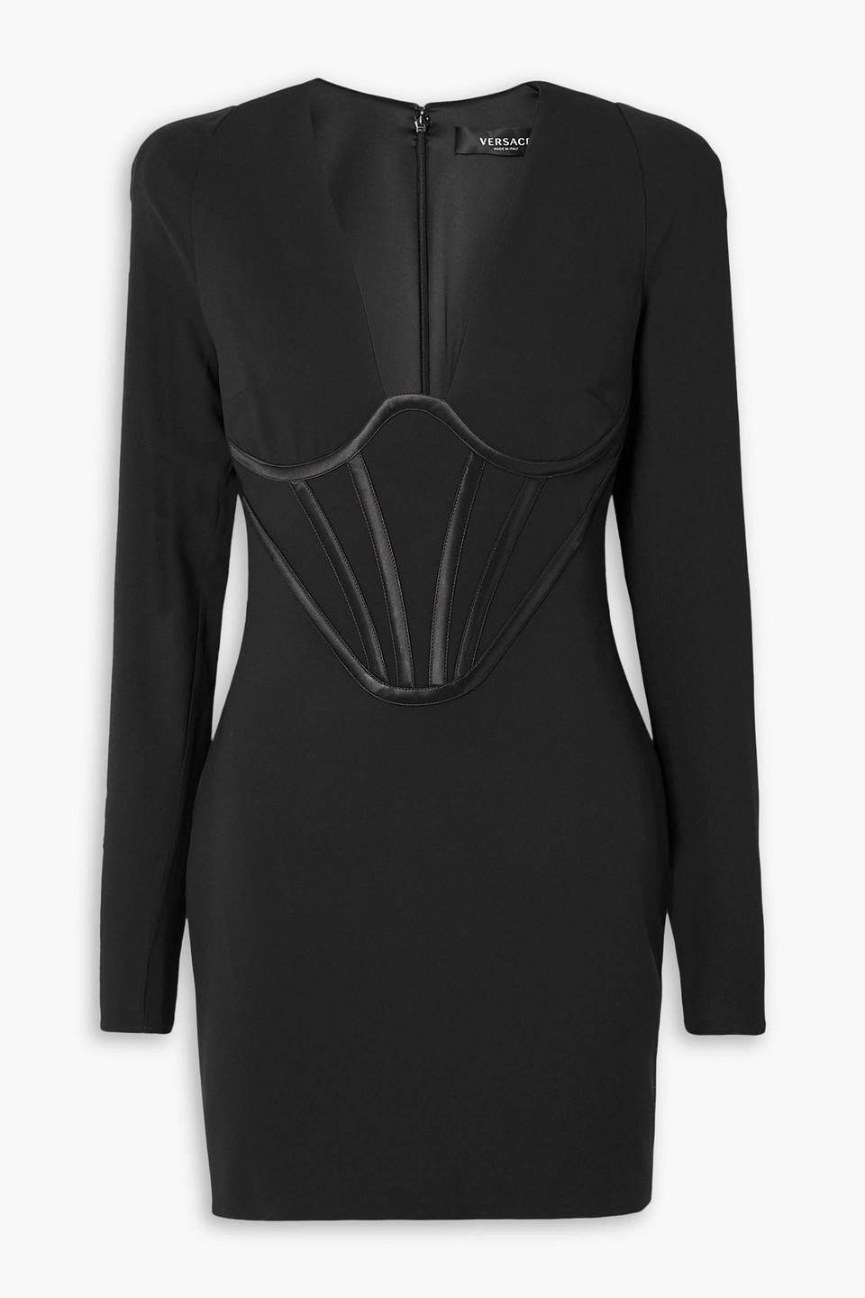 Versace Silk Satin-trimmed Crepe Mini Dress In Schwarz