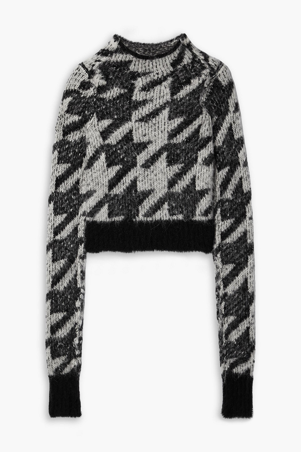 Shop Rag & Bone Edith Cropped Houndstooth Intarsia-knit Sweater In Gray