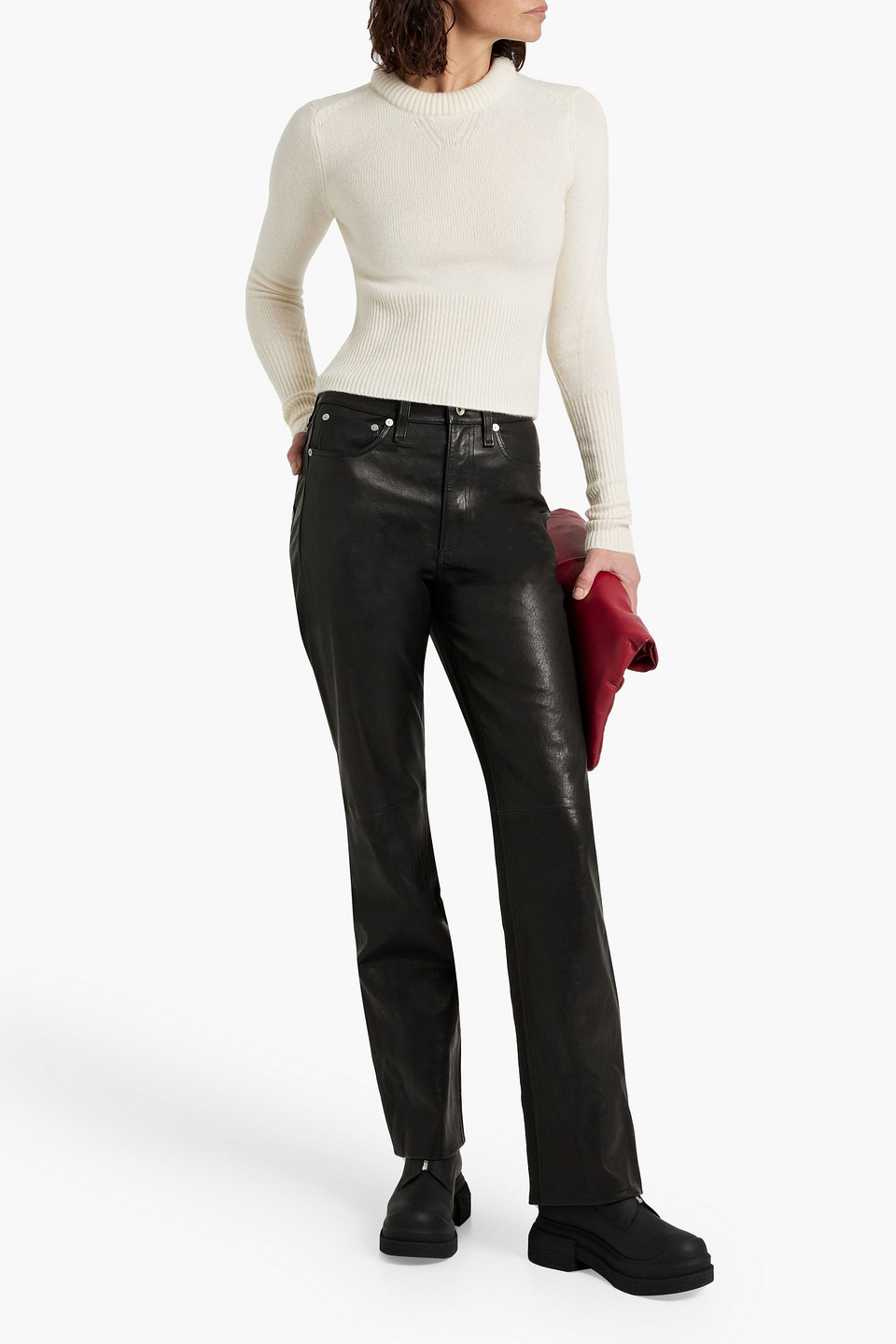 Shop Rag & Bone Alex Leather Straight-leg Pants In Black