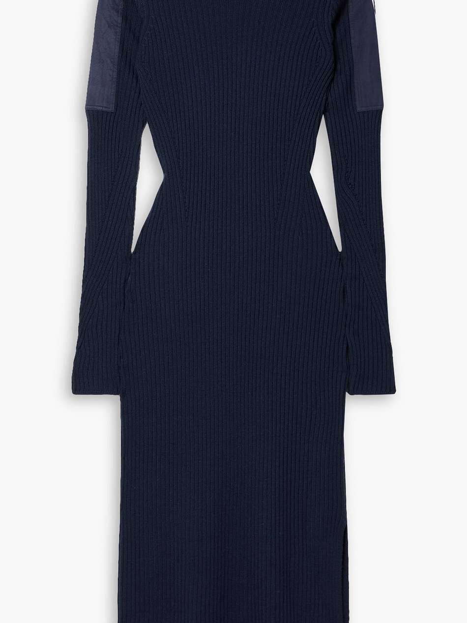 nikole shell-paneled ribbed wool midi dress