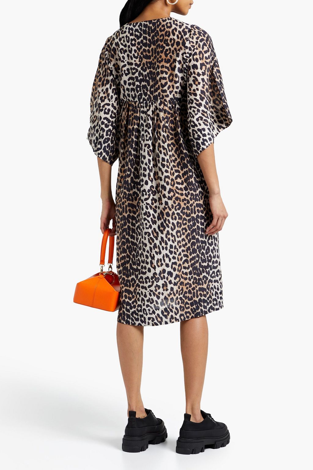 GANNI Pleated leopard-print cotton and silk-blend voile dress