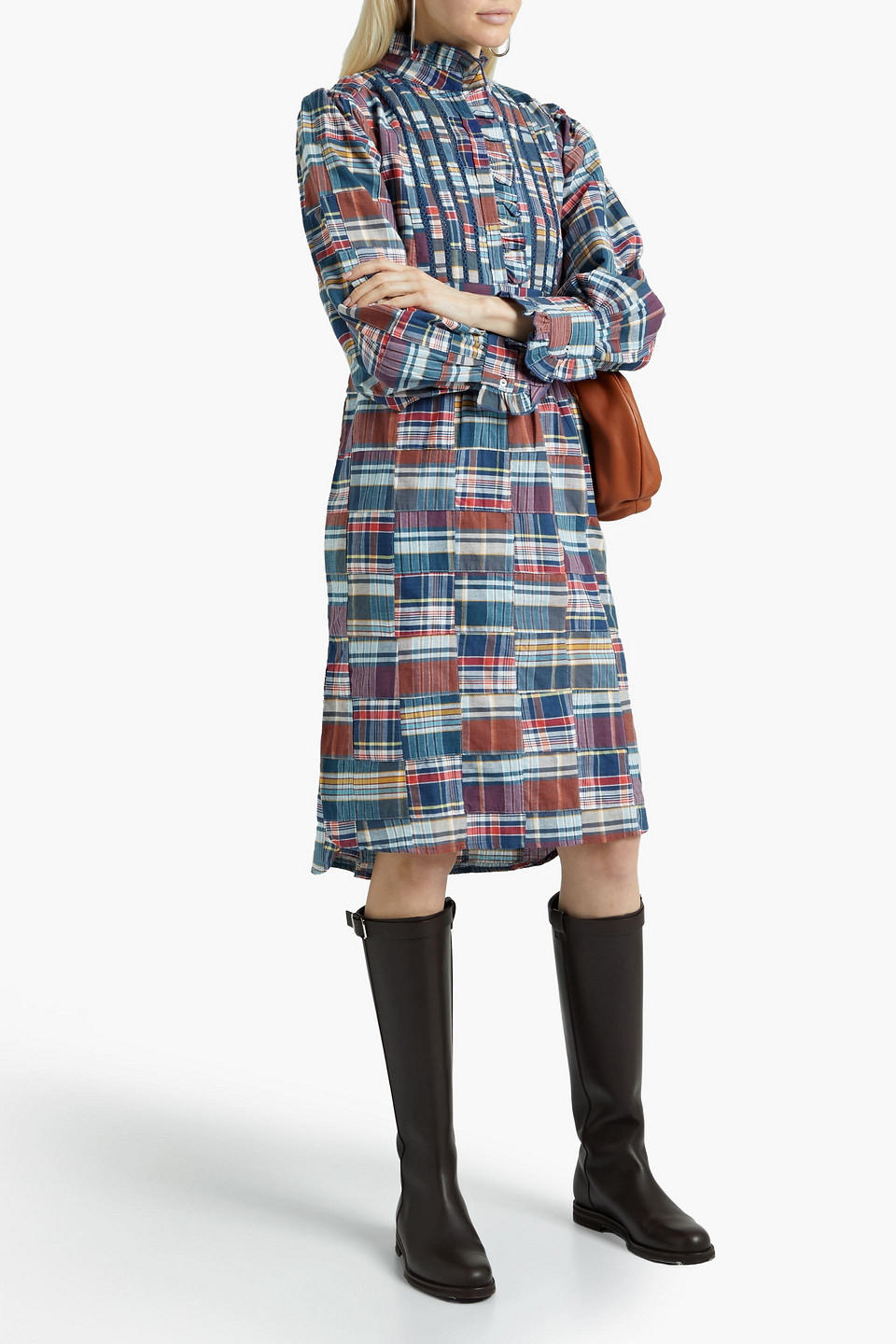 Antik Batik Jerro Patchwork Checked Cotton-voile Dress In Petrol