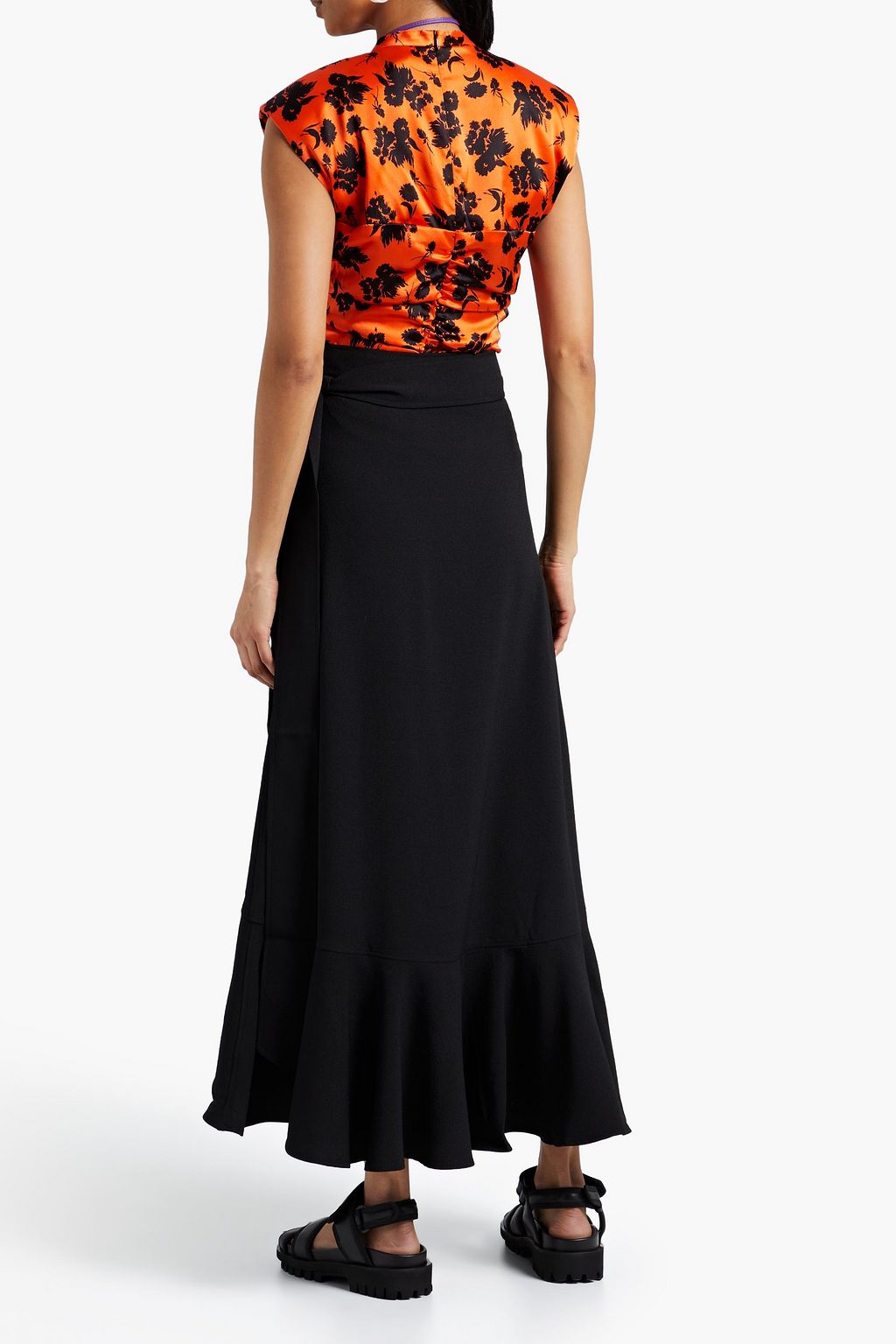GANNI Ruffled crepe maxi wrap skirt