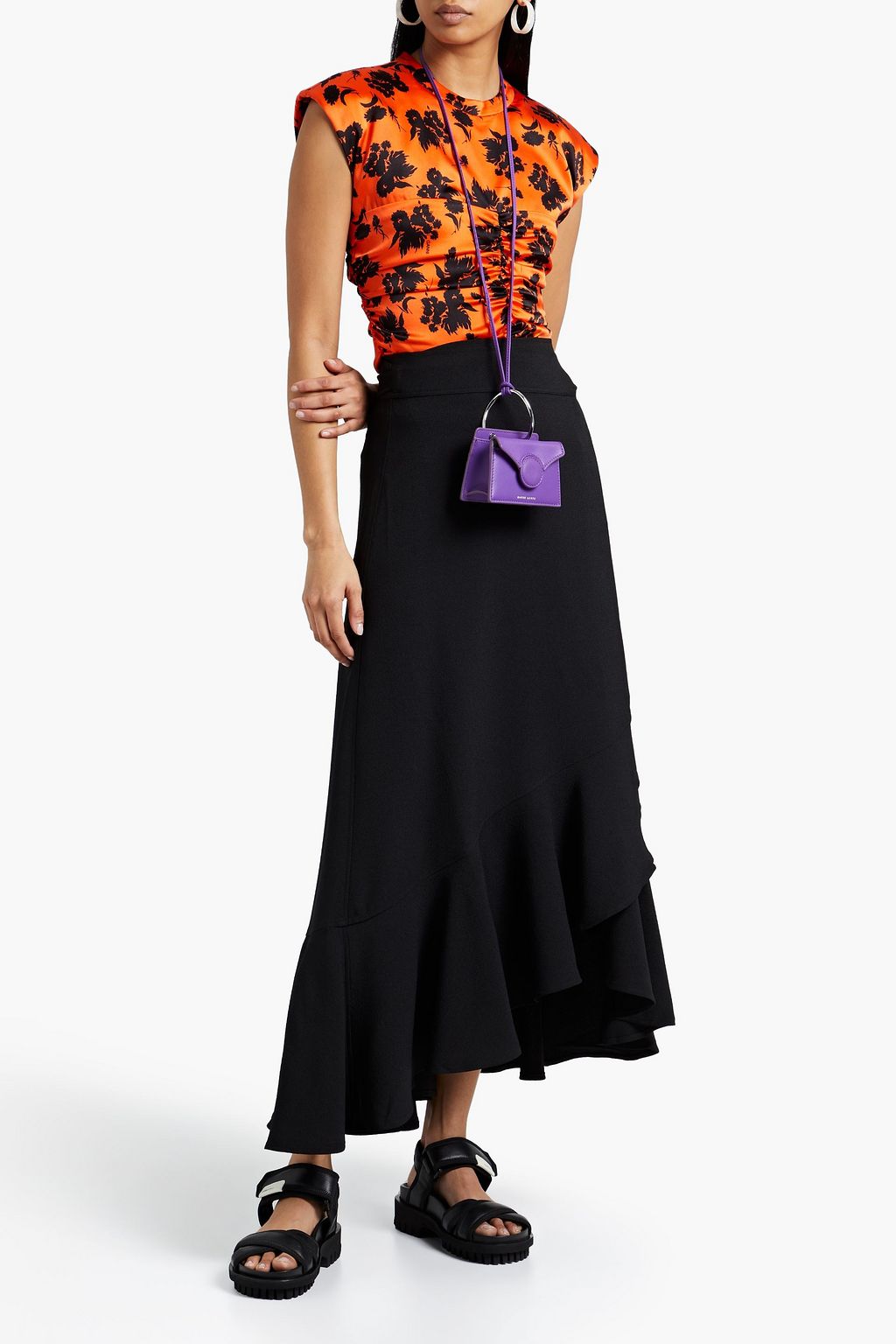 GANNI Ruffled crepe maxi wrap skirt