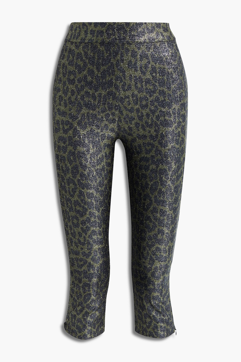 Cropped metallic leopard-print stretch-jersey leggings
