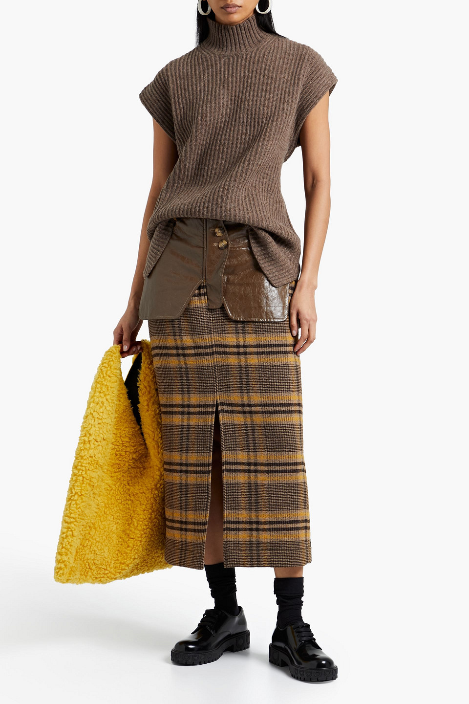 Ganni Ribbed-knit Turtleneck Top In Taupe