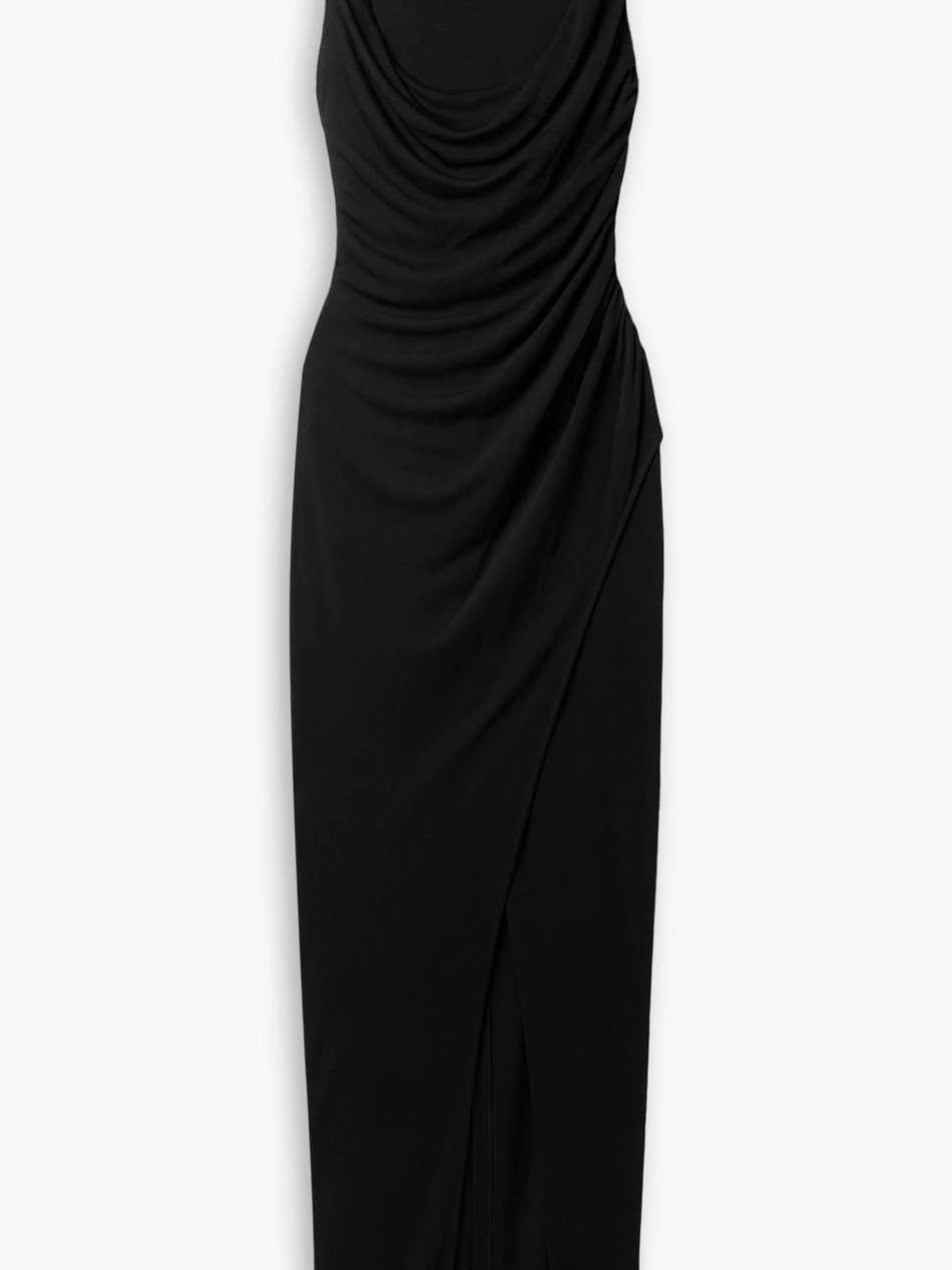 layered draped cady maxi dress