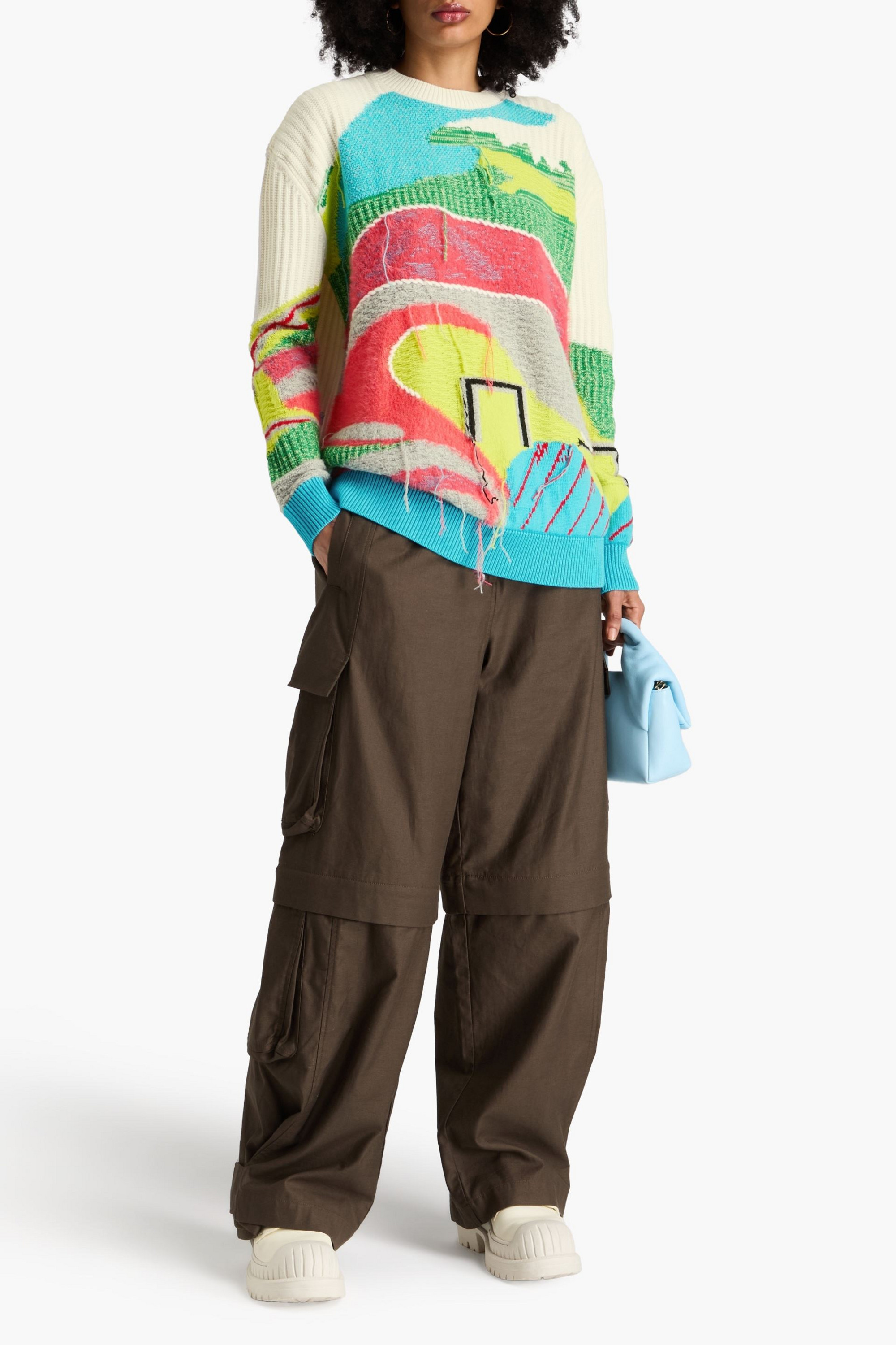 Stella McCartney Fringed intarsia wool-blend sweater