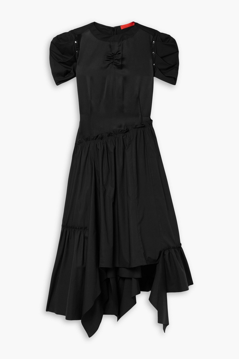 Canyon asymmetric paneled silk-satin and cotton-blend poplin dress