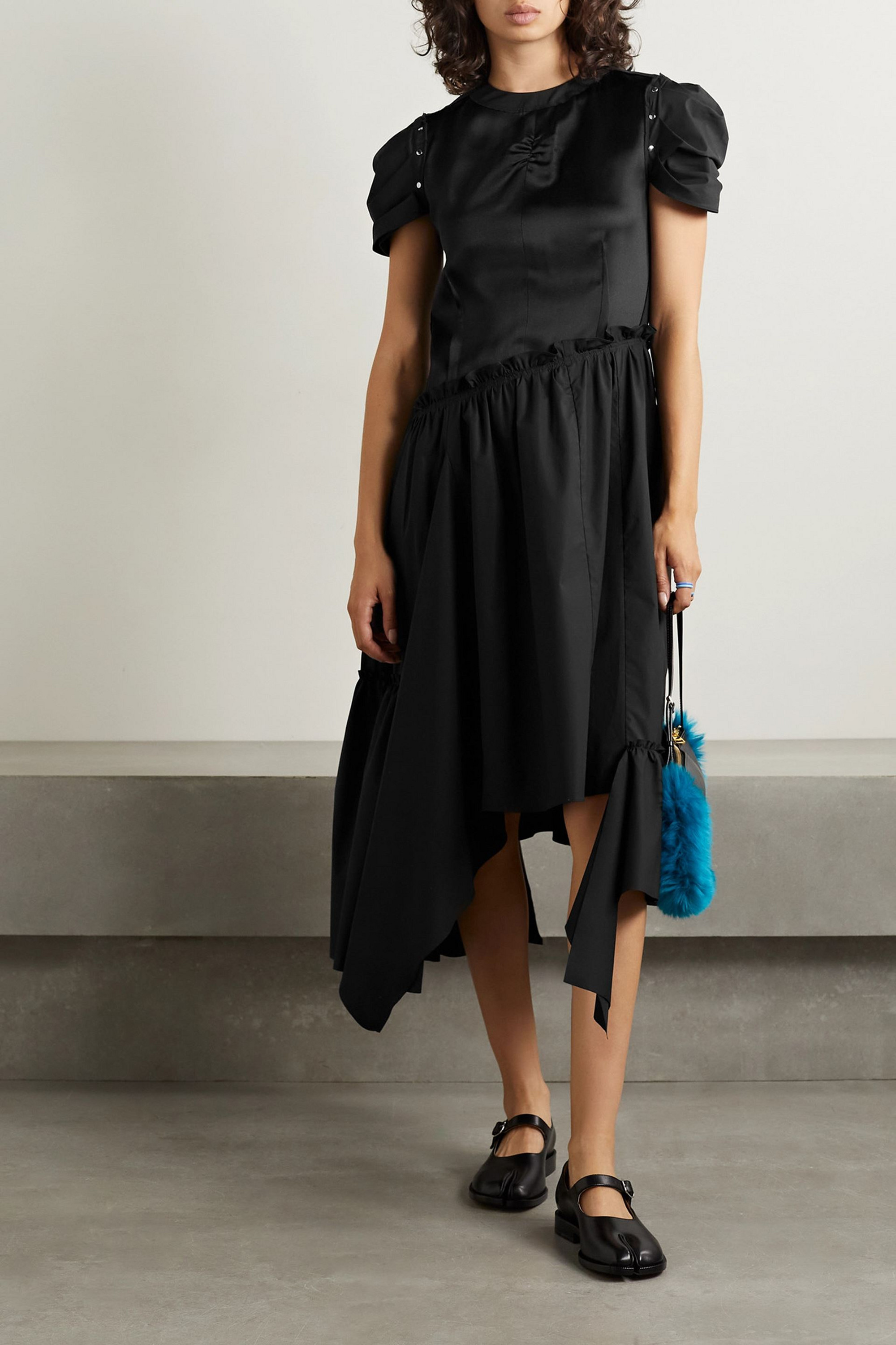 Commission Canyon asymmetric paneled silk-satin and cotton-blend poplin dress