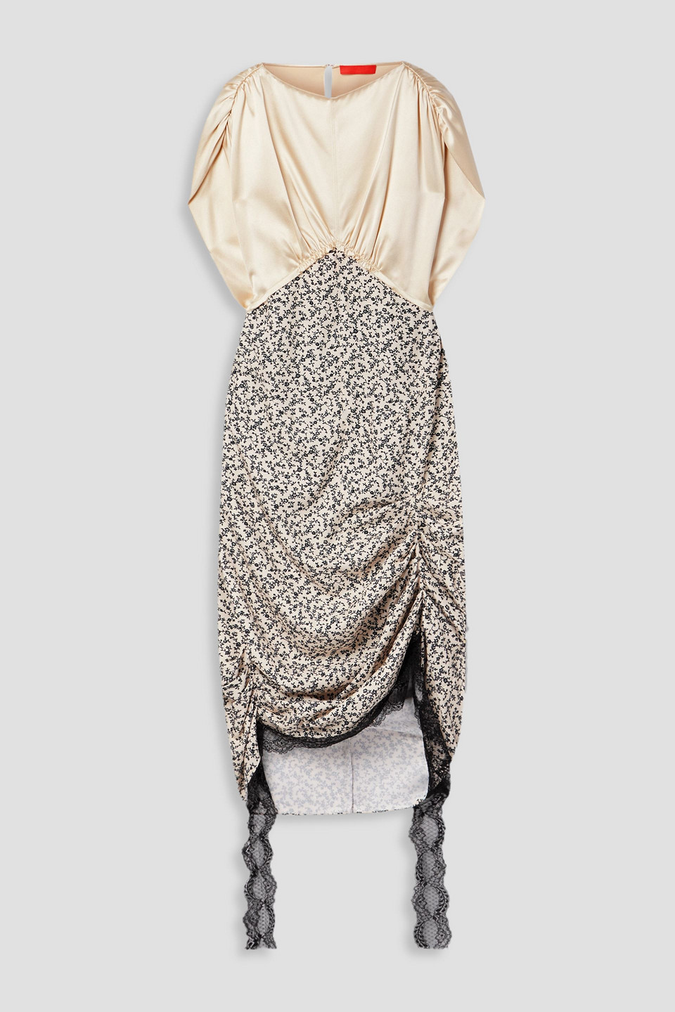 Commission Cavalier Floral-print Satin-paneled Crepe Midi Dress In White