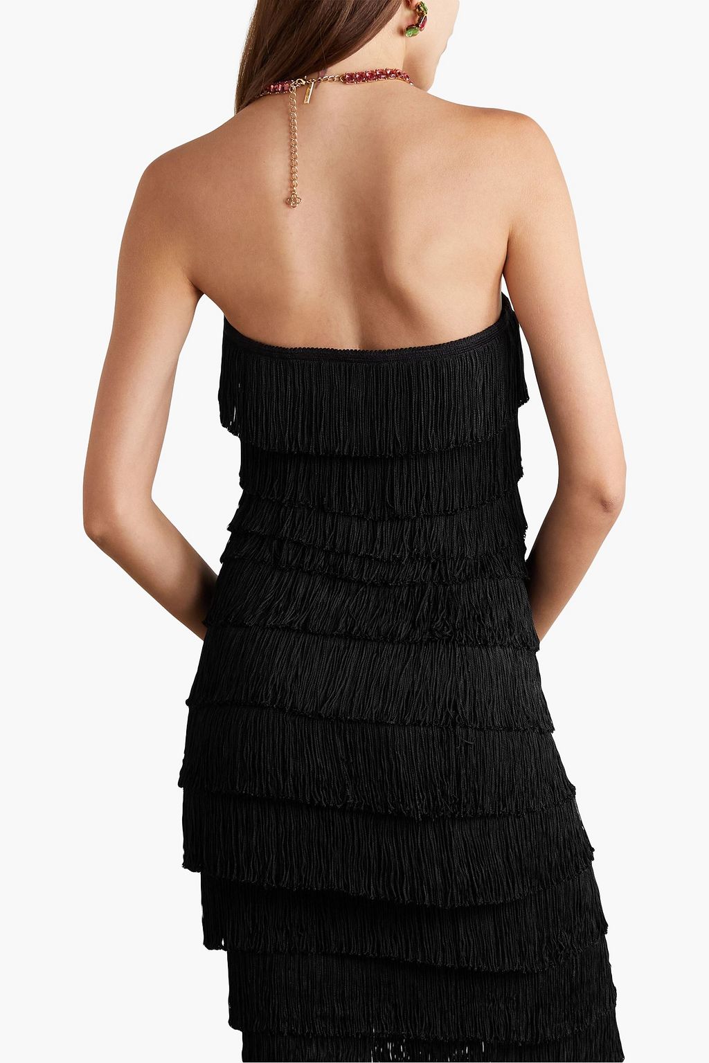 NORMA KAMALI Strapless fringed stretch-jersey dress