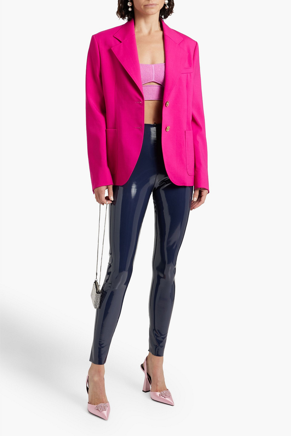 Shop Versace Wool-blend Crepe Blazer In Bright Pink