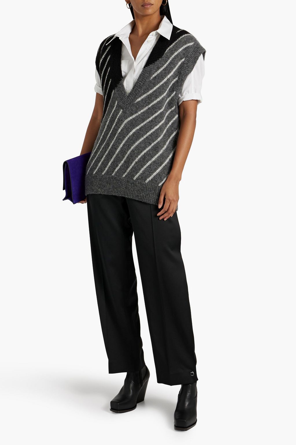 STELLA MCCARTNEY Oversized striped jacquard-knit alpaca-blend vest
