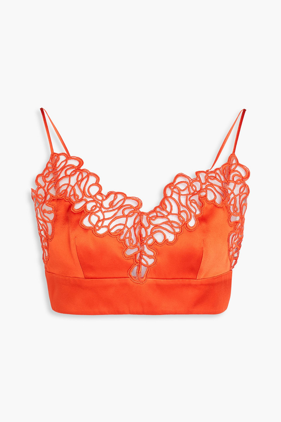 Stella Mccartney Embroidered Tulle And Satin Bra Top In Orange