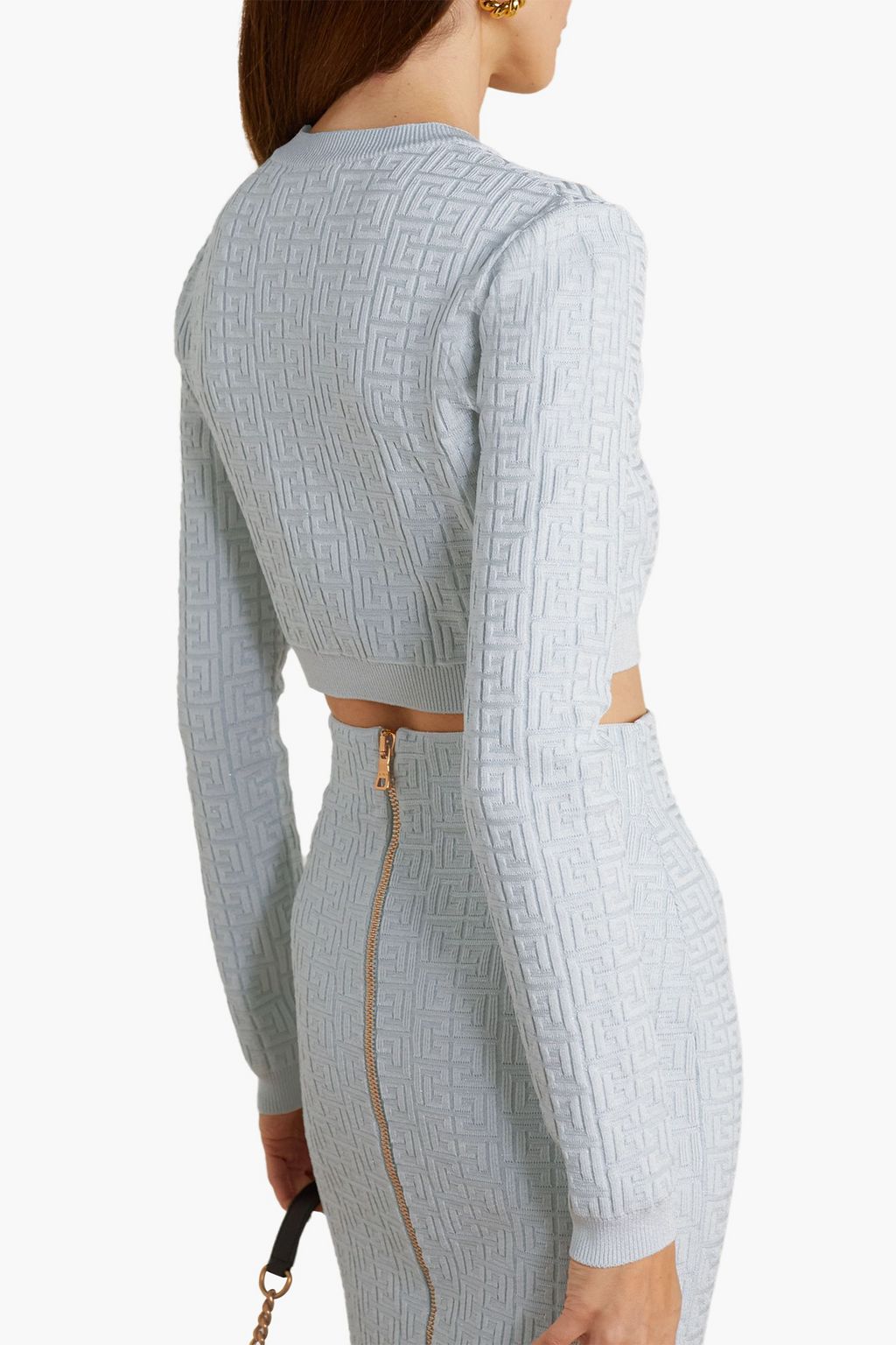 BALMAIN Cropped jacquard-knit top