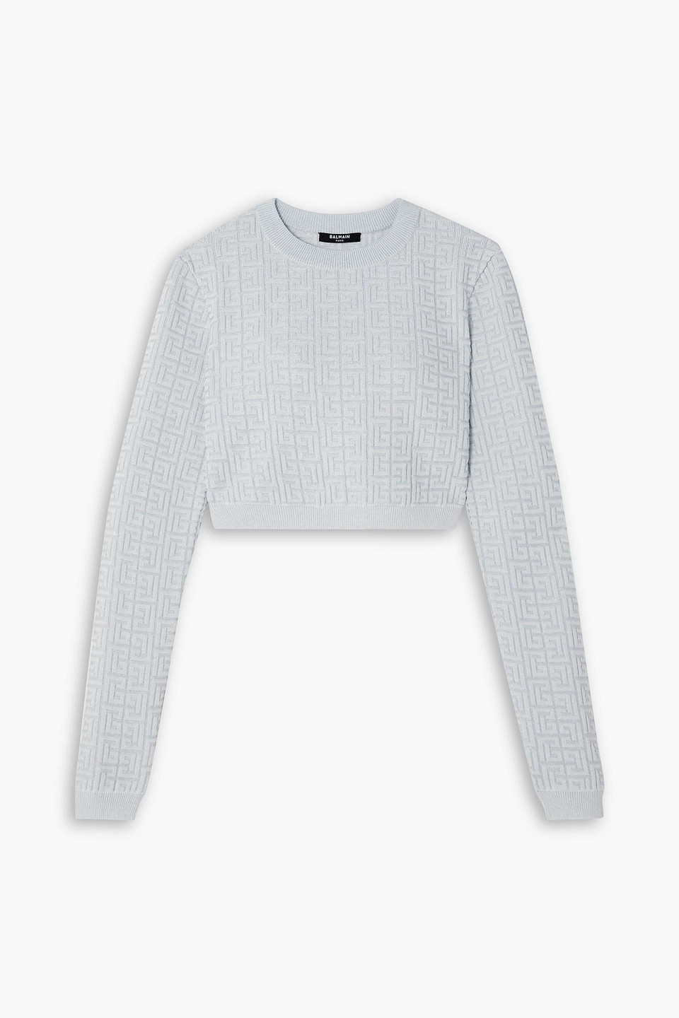 Balmain Cropped Oberteil Aus Jacquard-strick In Sky Blue