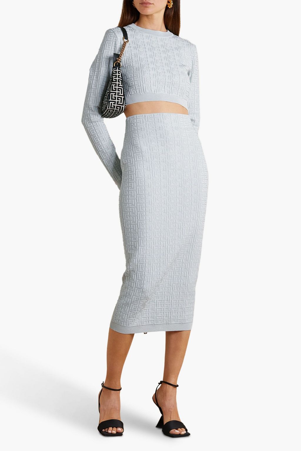 BALMAIN Cropped jacquard-knit top