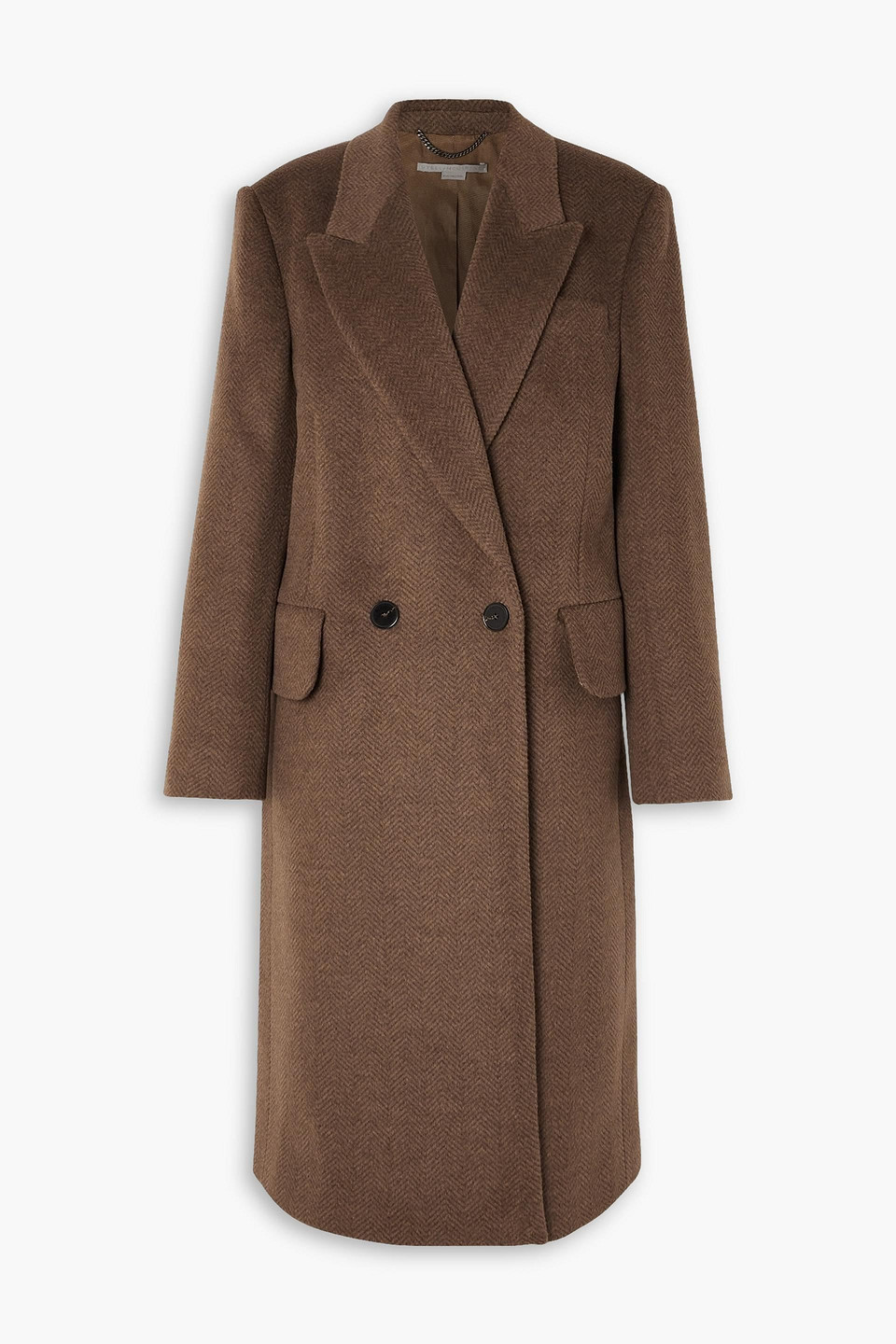 Double-breasted herringbone wool coat