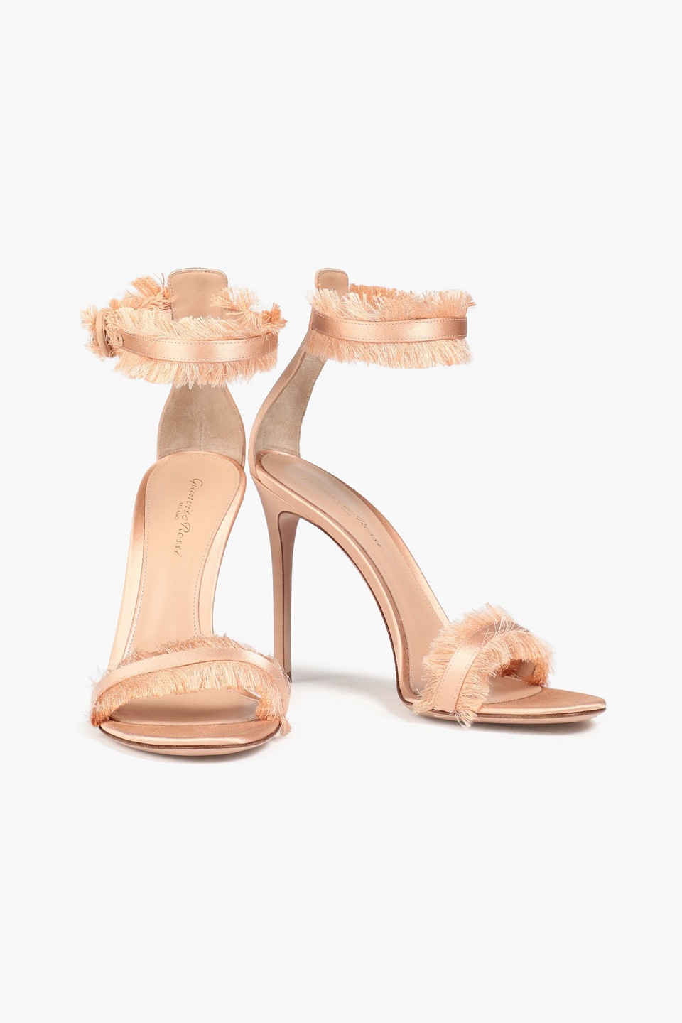 Gianvito Rossi Portofino 105 Frayed Satin Sandals In Blush