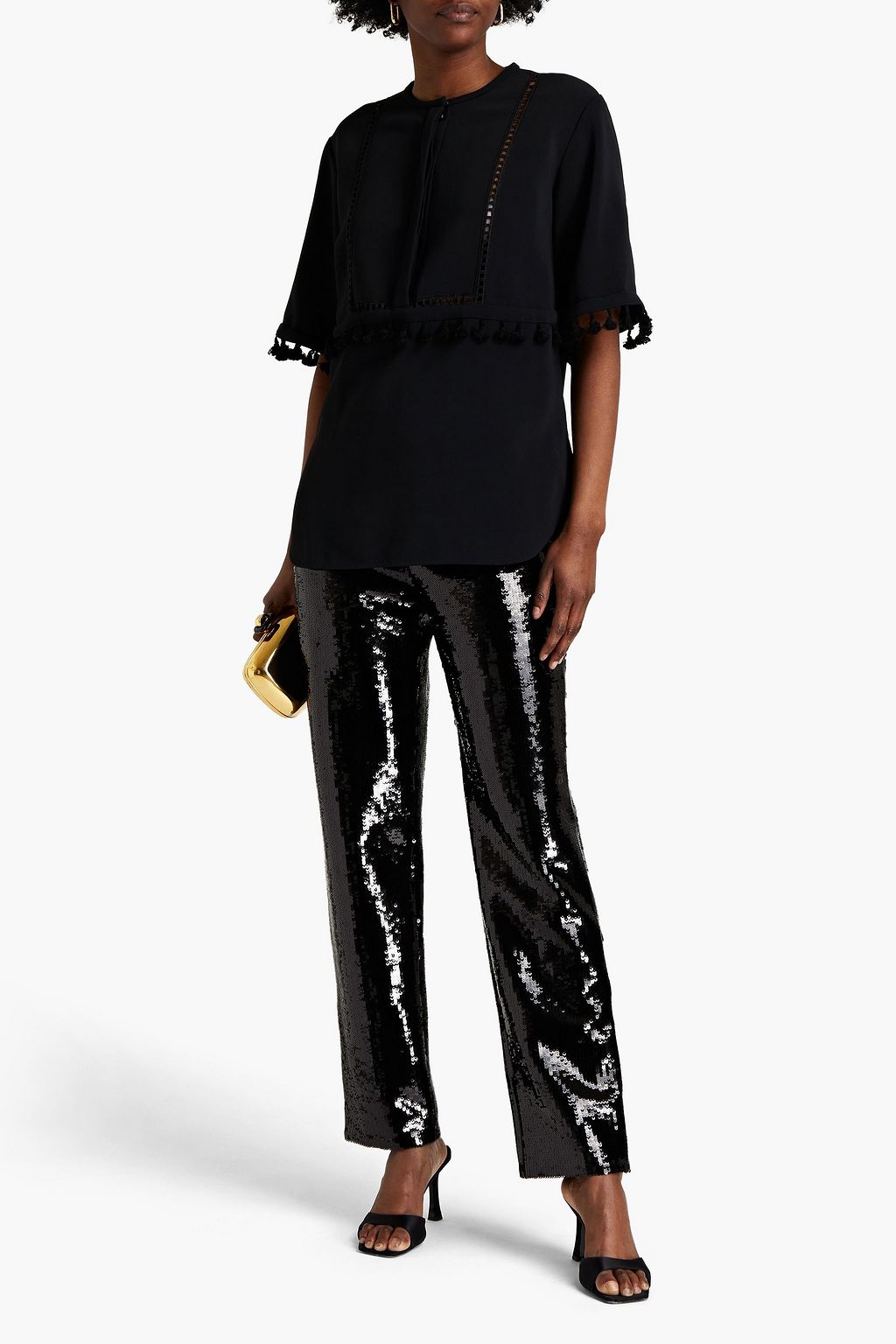 ELIE SAAB Tassel-trimmed crepe top