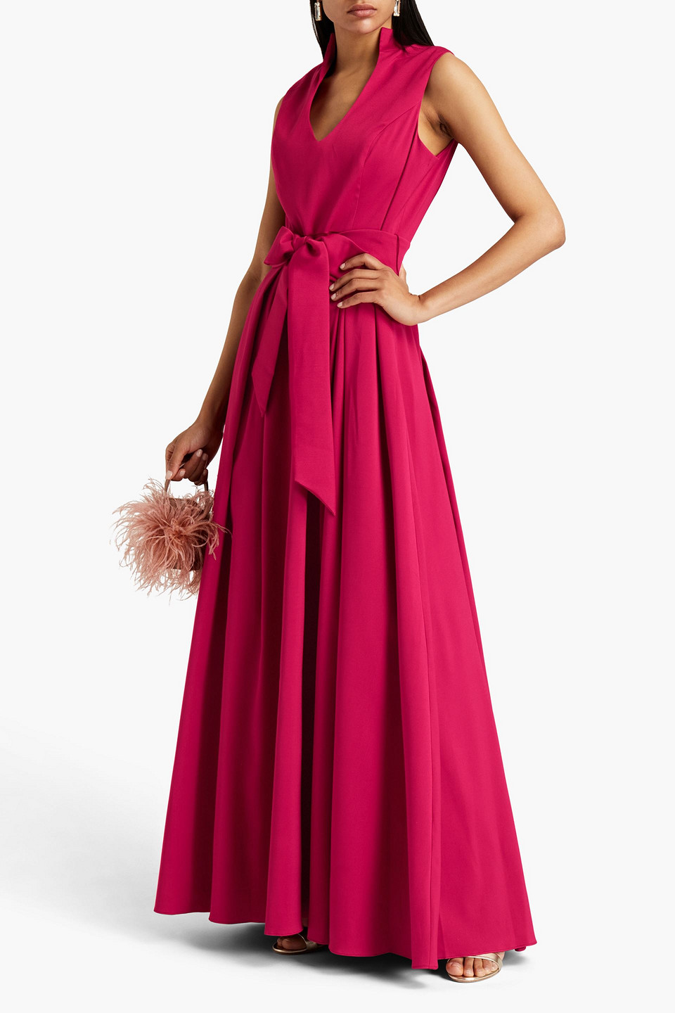 Aidan Mattox Gathered Stretch-twill Gown In Faded Azalea