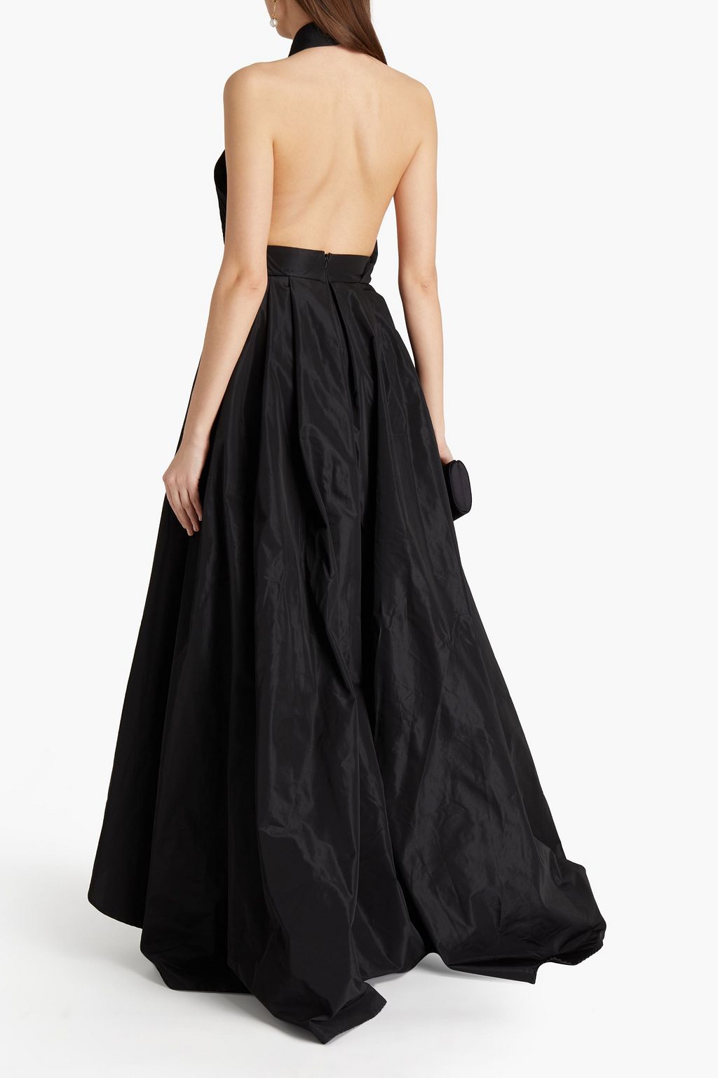 ELIE SAAB Open-back pleated taffeta halterneck gown