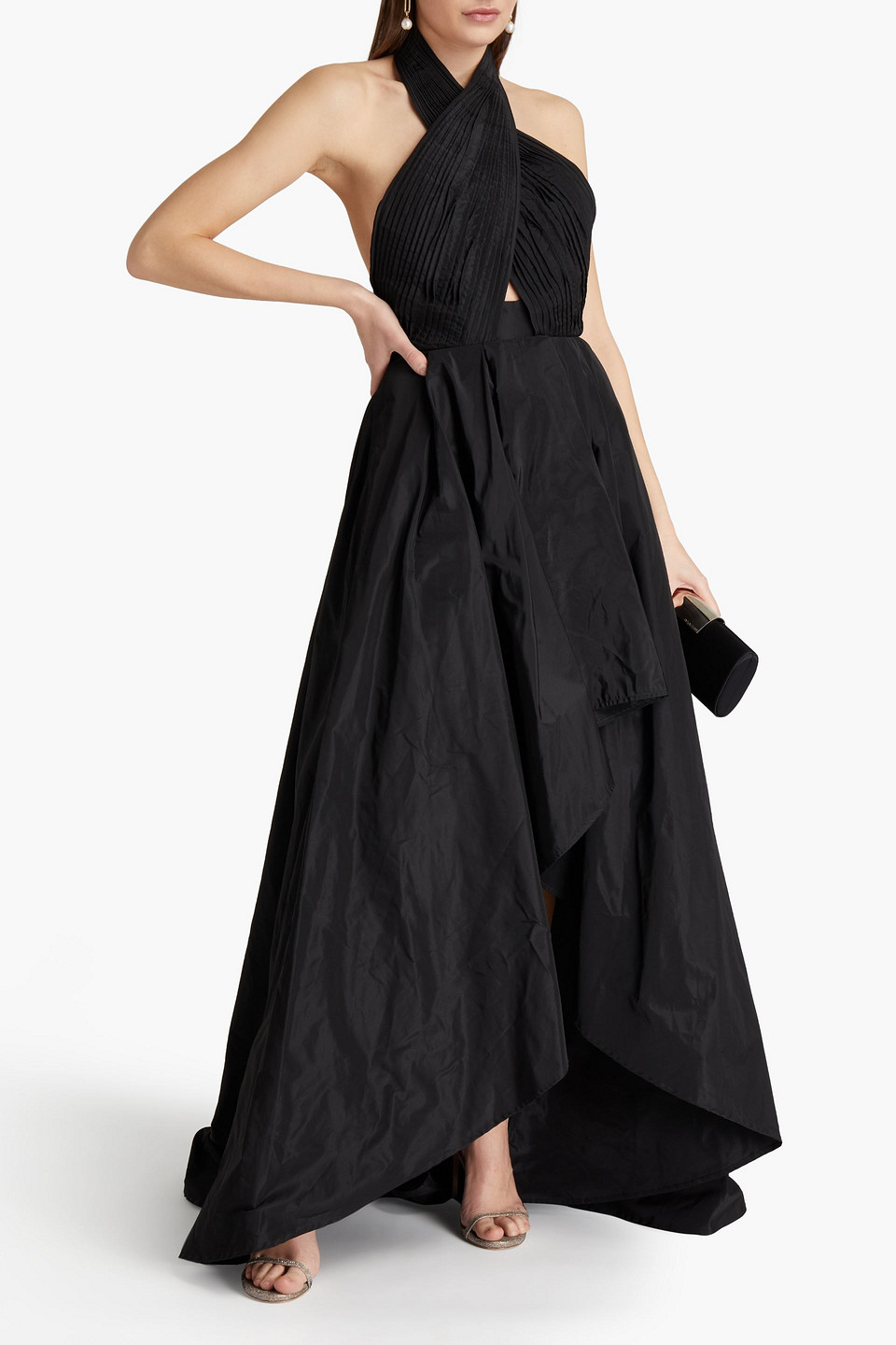 Elie Saab Open-back Pleated Taffeta Halterneck Gown