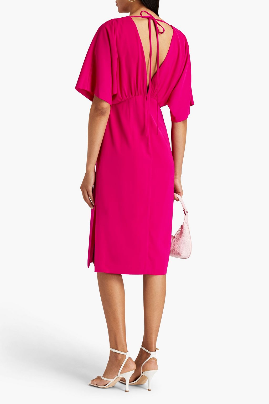 AIDAN MATTOX Gathered stretch-crepe midi dress