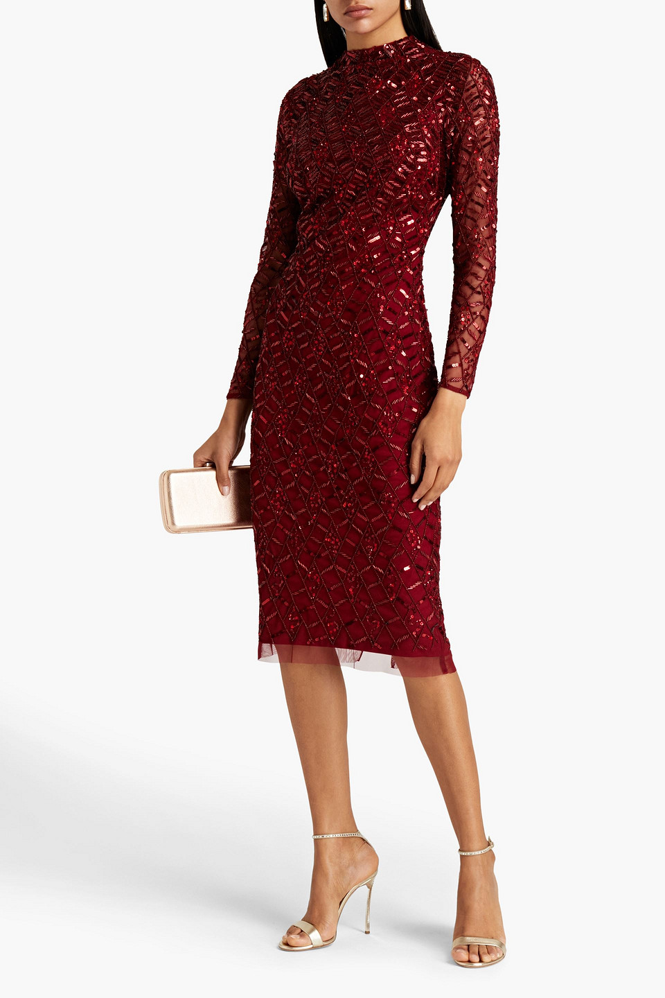 Aidan Mattox Embellished Tulle Midi Dress