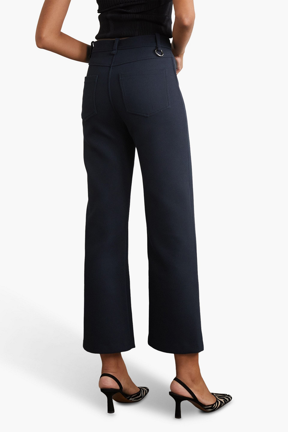 Shop Meryll Rogge Zip-detailed Cotton-blend Gabardine Straight-leg Pants In Navy