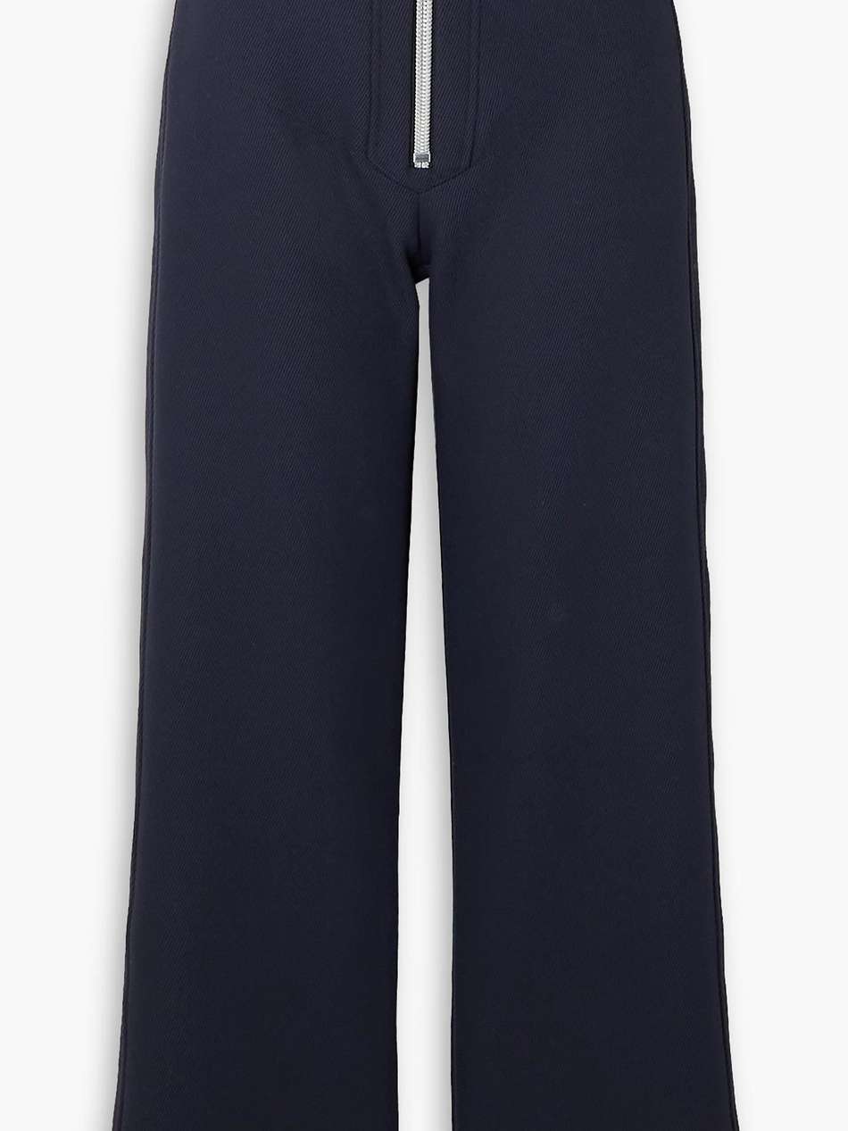zip-detailed cotton-blend gabardine straight-leg pants