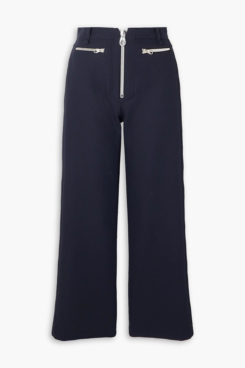 Shop Meryll Rogge Zip-detailed Cotton-blend Gabardine Straight-leg Pants In Navy