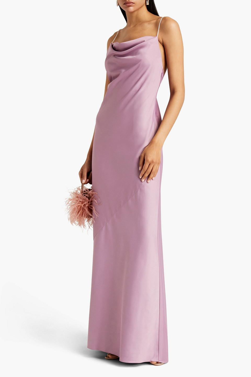 Aidan Mattox Crystal-embellished Draped Stretch-satin Gown In Lilac