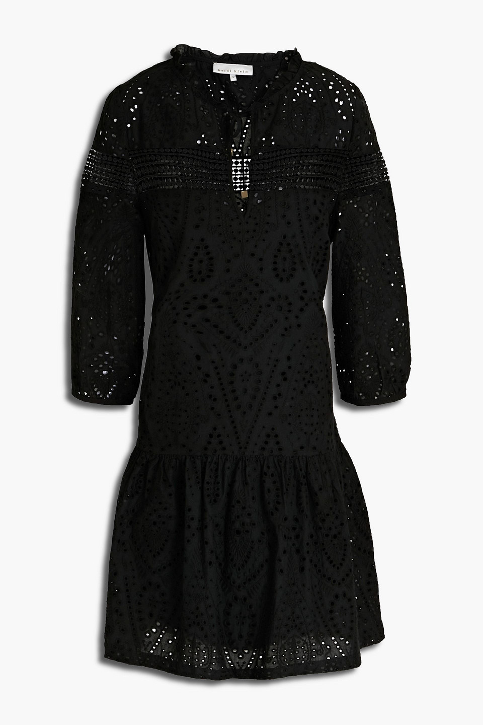 Heidi Klein Gathered Broderie Anglaise Cotton Mini Dress In Black
