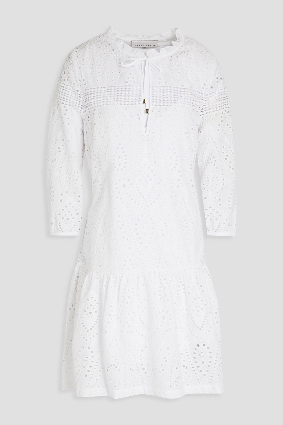 Heidi Klein Gathered Broderie Anglaise Cotton Mini Dress In White