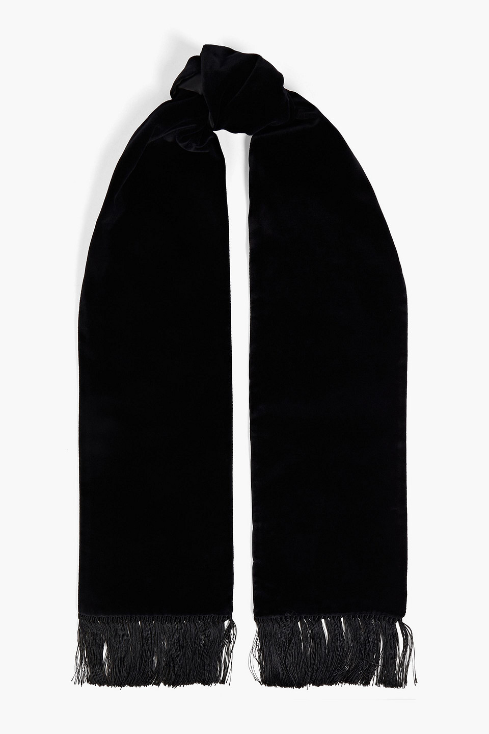 Dolce & Gabbana Tasseled Cotton-blend Velvet Scarf In Black