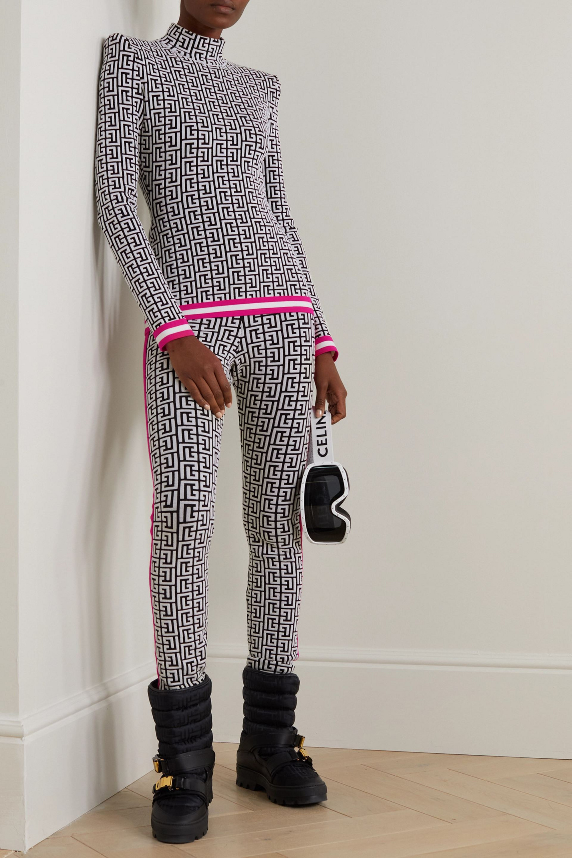 Balmain Jacquard-knit wool-blend leggings