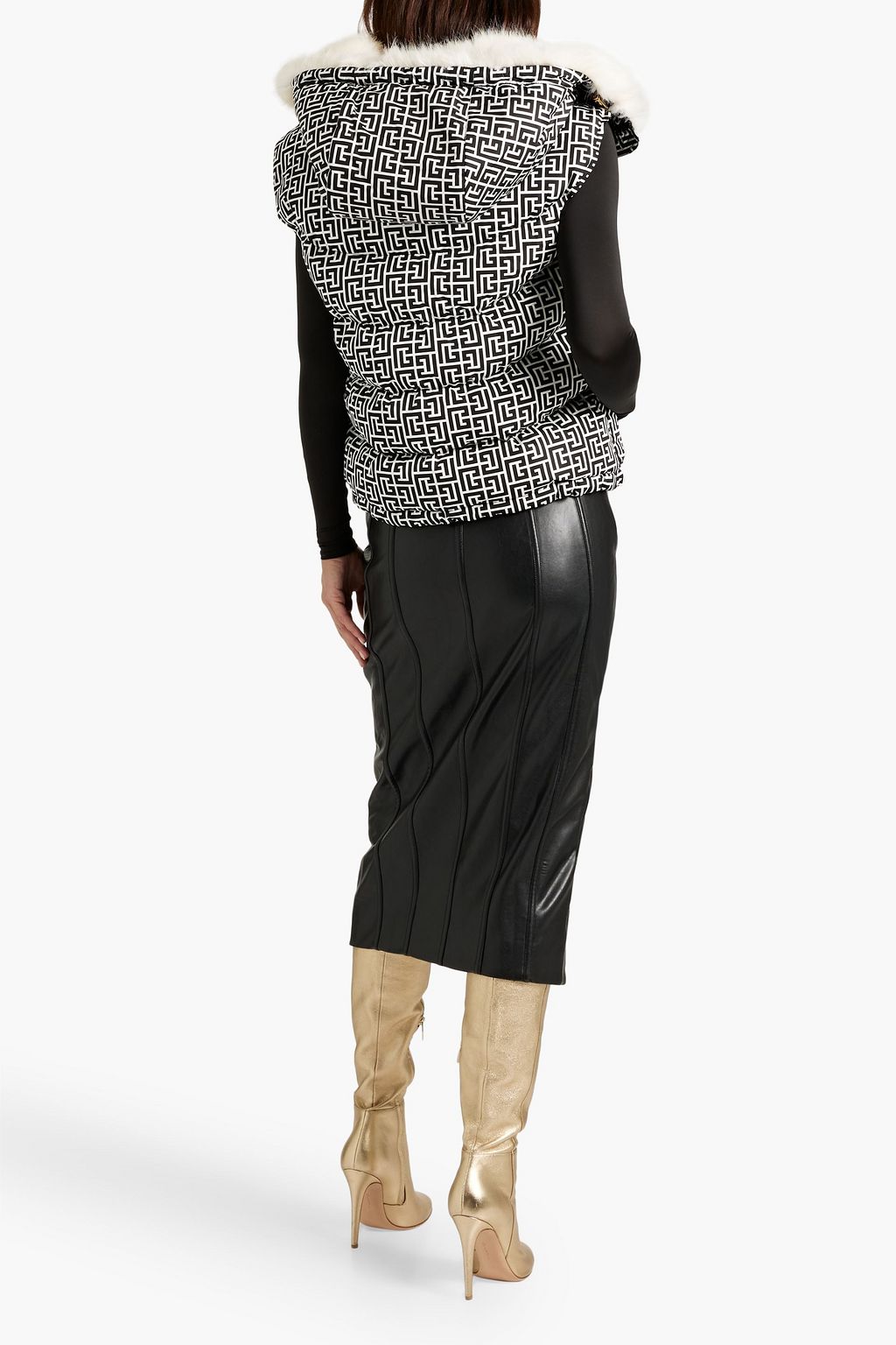 BALMAIN Faux fur-trimmed quilted logo-print shell hooded vest